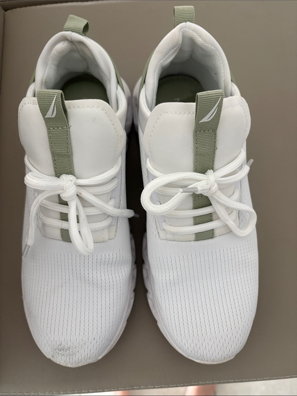 Nautica White Knit Athletic Sneakers with Olive Tabs